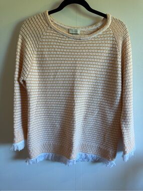 Kinross 100% Cotton Striped Fringe Hem Sweater Size Small